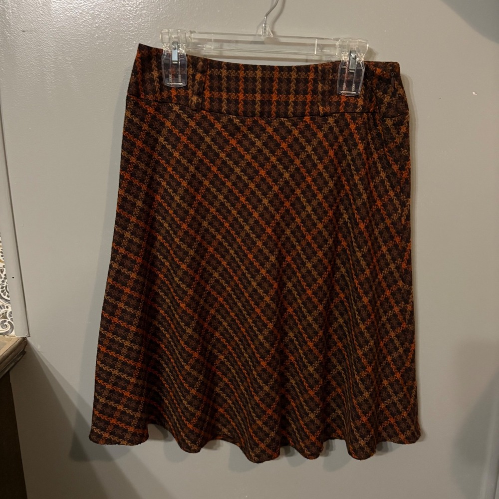 Dressbarn Skirt Brown‎ Orange Tan Houndstooth A-Line Career Casual (Women's 10)
